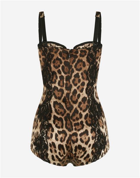 dolce gabbana leopard bodysuit|Silk balconette lingerie bodysuit with leopard.